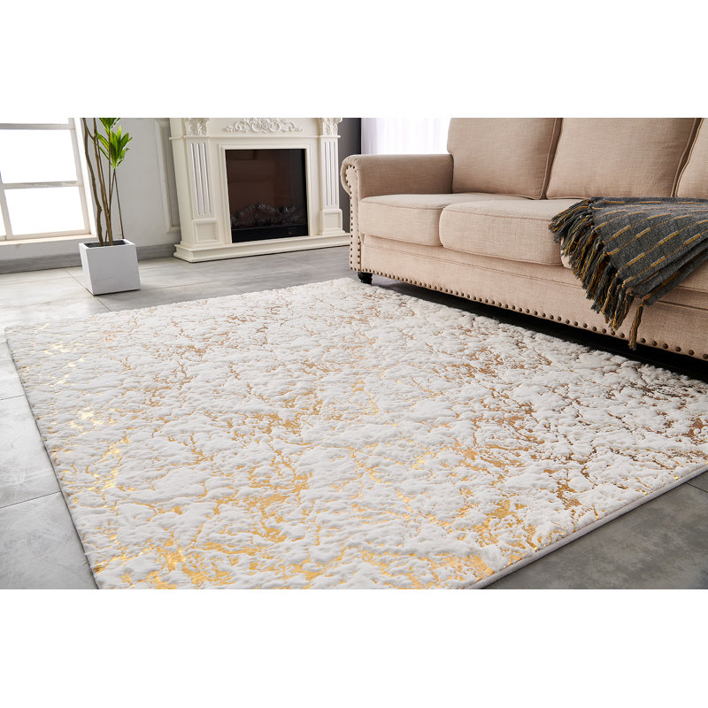 Mercer41 Boghos Hand Tufted White/Gold Rug Wayfair